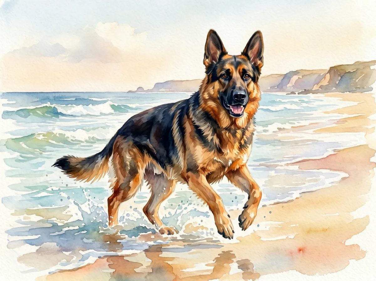 German Shepherd watercolor calendar month 6